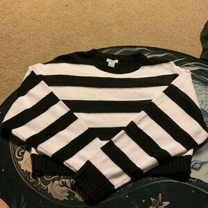 Black and white striped crop top sweater